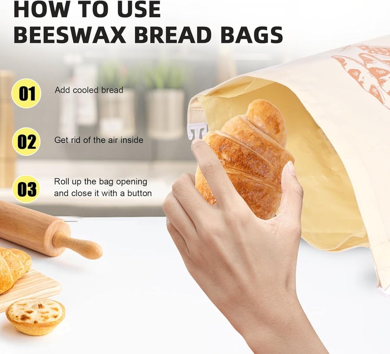 BERBAM 2 Pack Beeswax Bread Bags with Replaceable Liners,Reusable Bread Bags for Homemade Bread, XL Eco-Friendly Food Storage Bags for Extended Food Freshness,13X17 inch - Image 4